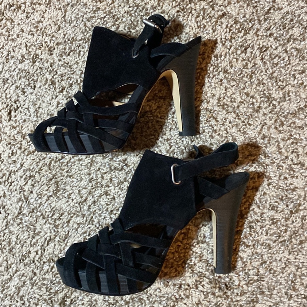 Nine West black heels with suede straps. Size 6.